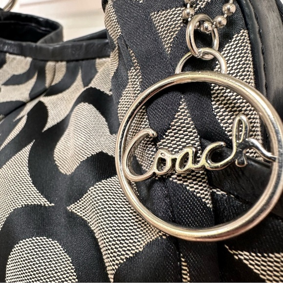 Coach Parker Opt Art Signature Canvas Hobo Bag Black Leather Vintage Y2K - Picture 8 of 11